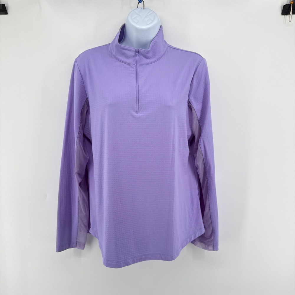 IBKUL Icefil 1/4 Zip Sun Shirt Lavender Long Sleeve Mock Neck Top L UPF 50+